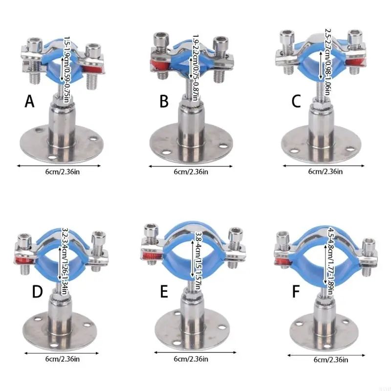 Round Base Pipe Support Bracket 4 Pack with Height Adjustment, Rubber Lined Grip and Stainless Hardware for Repairs M4YD