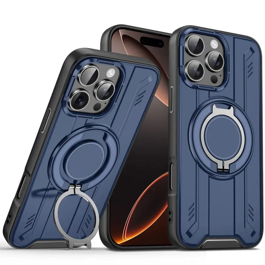 

Mecha-style wireless charging shockproof 360° metal ring stand magnetic case,For iPhone17 16 15 14 13 12 11 Pro Max Plus MagSafe