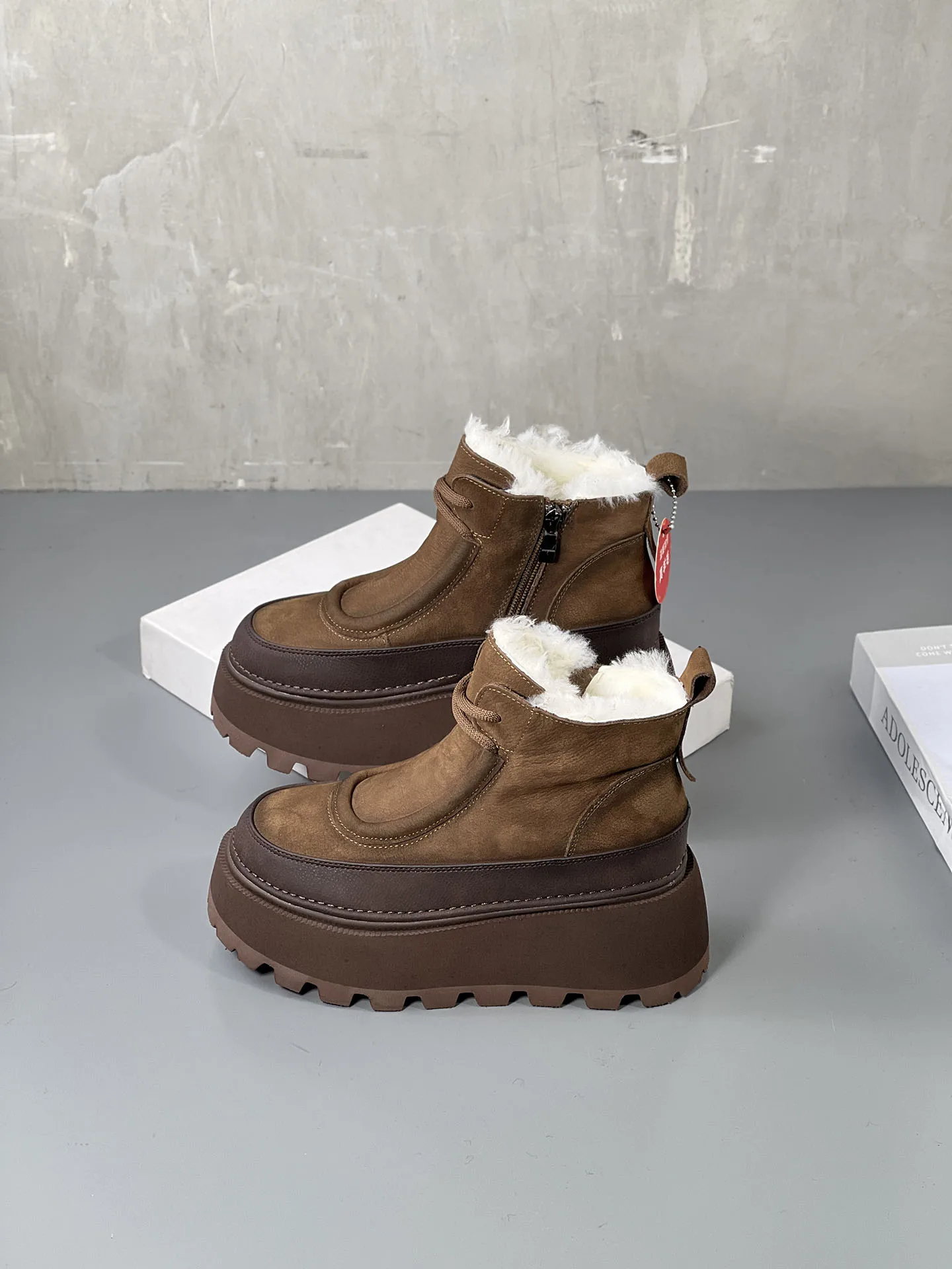 

Женские зимние шерстяные сапоги-дутики на толстой подошве, теплые, с верхом из натуральной кожи, короткие ботинки в корейском стиле, на высоком каблуке, водонепроницаемые, на платформе