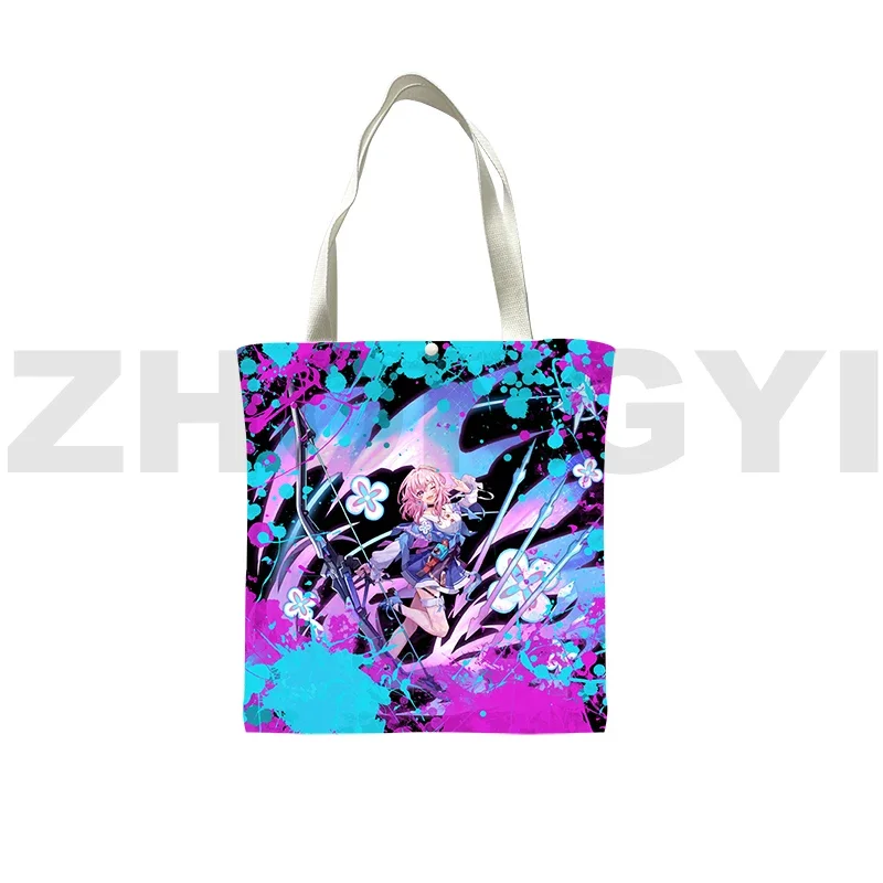 Funny Game Honkai Impact 3rd Reusable Shopping Bag Harajuku Tote Bag Anime Big Canvas Bag Women Handbags Trendy Supermarket Bag