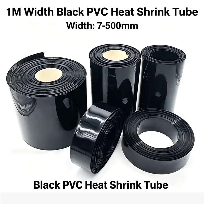 1M Width Black PVC Heat Shrink Tube 7‑500mm for 18650 Lipo Battery Pack Insulating Wrap Cable Protective Sleeve