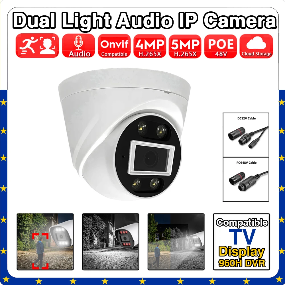 

AI Audio IP Camera 5MP 4MP Night Vision Full Color Dual Mode Indoor Dome Xmeye White Light ONVIF Easy Setup Smart Home Device