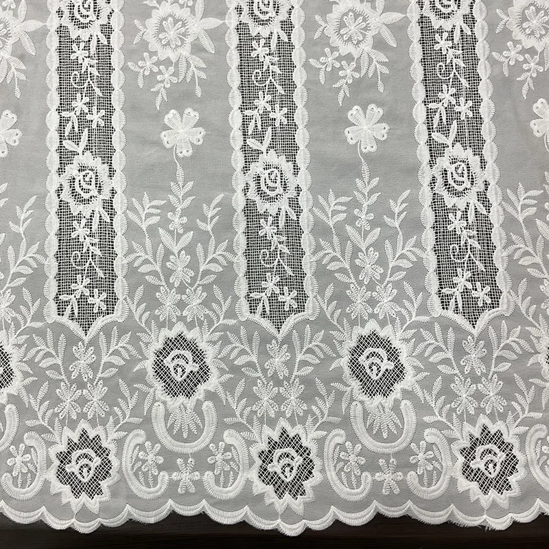 New laser embroidered lace floral fabric Cotton rope embroidery hollow chiffon fabric for wedding dress DIY clothing sewing