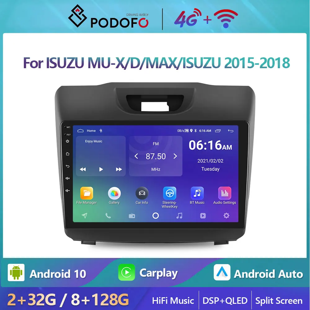 

Podofo Android 10 DSP Car Radio Multimidia Video Player Navigation GPS For ISUZU MU-X/D/MAX/ISUZU 2015-2018 2din 4G WIFI Carplay