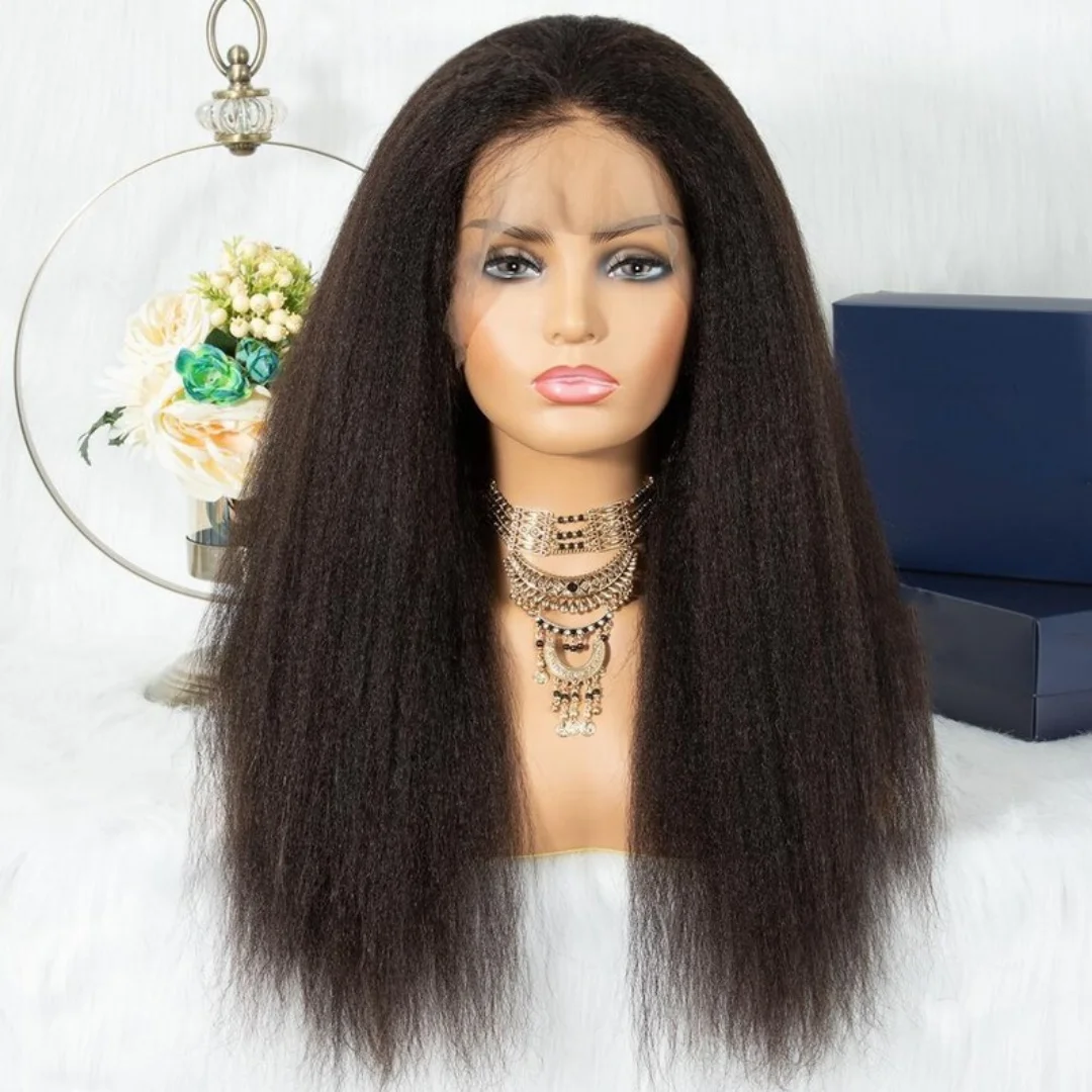 

Черный 28-дюймовый длинный бесклеевой странный прямой парик яки с мягким кружевом спереди для женщин с детскими волосами, предварительно выщипанные на каждый день