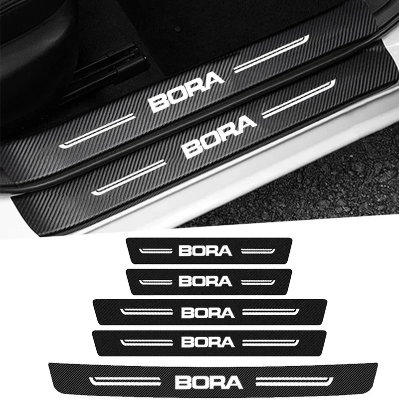 Carbon Fiber for VW BORA Logo Car Door Threshold Protective Decals Doorsill Trim Stickers Pedal Guards Trunk Strip Styling