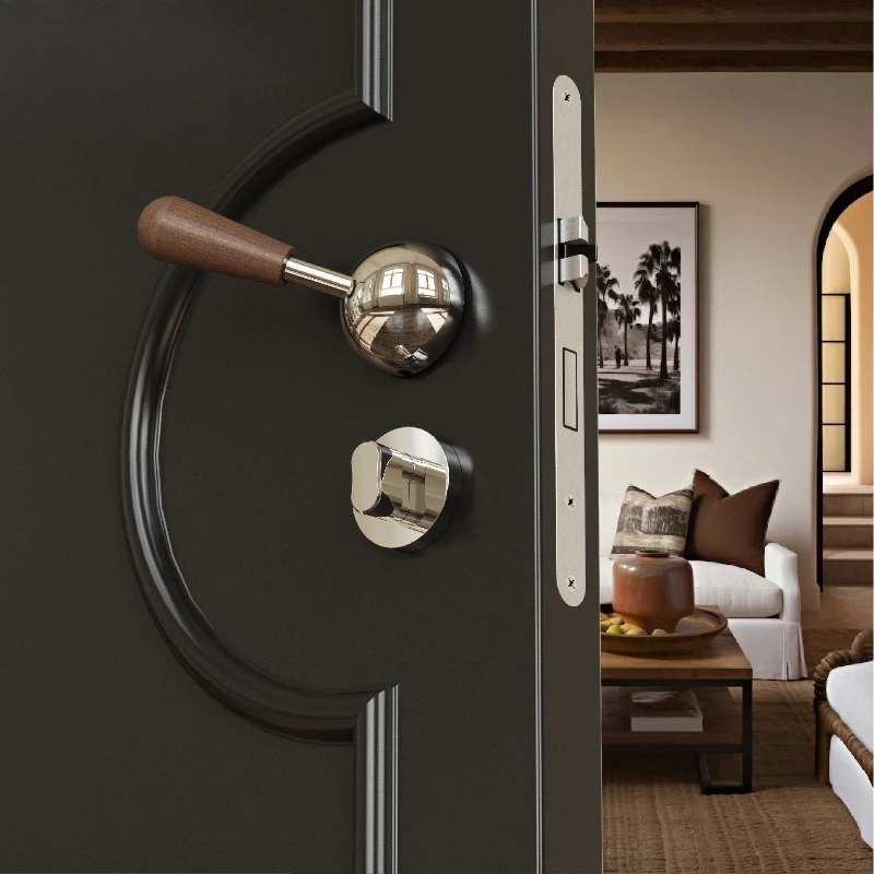 Diannuo's original medieval style bedroom door lock indoor household lock silent magnetic walnut split door handle