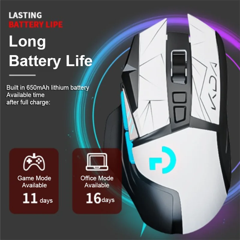 Imagem -02 - Mouse Bluetooth de Modo Duplo sem Fio Gk502pro Programação Macro Pixart Pmw3212 5000dpi Rgb Usb Esports Tipo-c Carregamento Gamer Mice