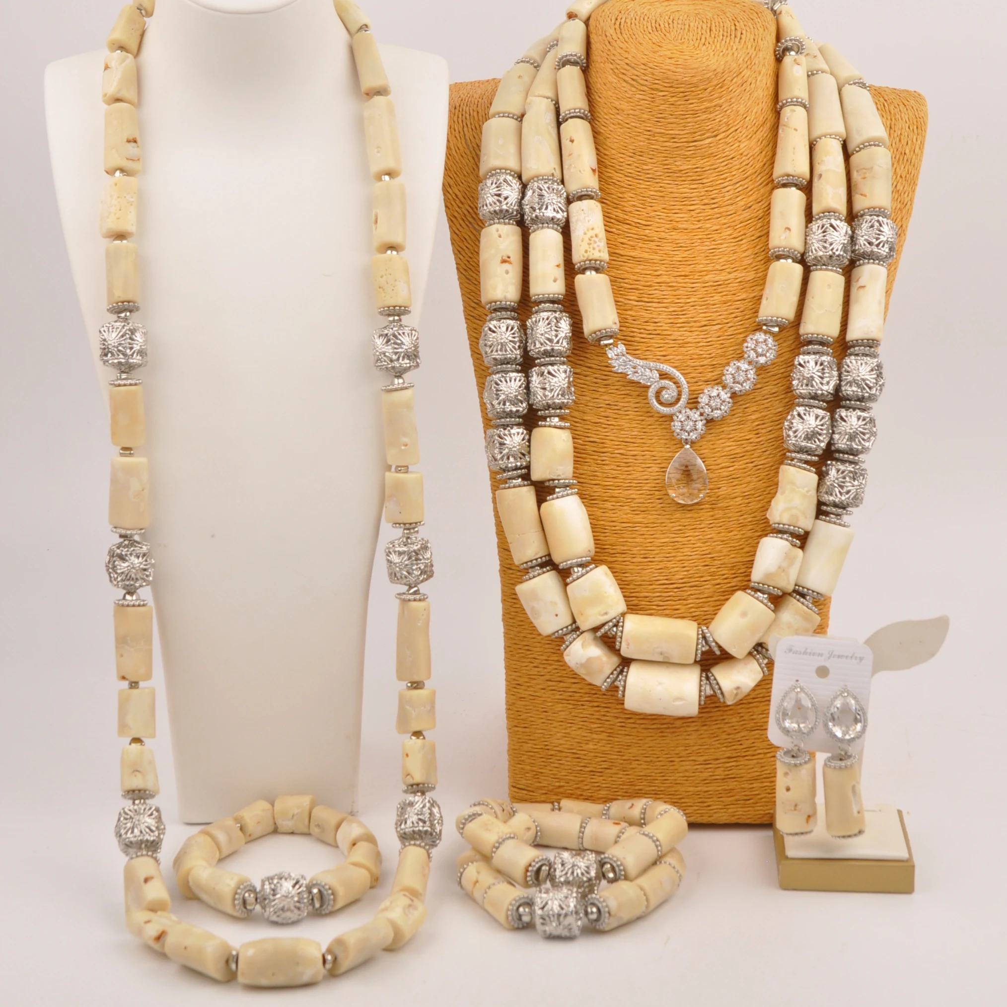 

Nigerian Wedding Natural White Coral Bead Jewelry Set for Couple