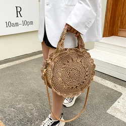 Borsa di paglia rotonda estiva borsa da spiaggia in Rattan intrecciato da donna borsa a tracolla nuova calda cerchio borsa con manico scavato borsa Tote Shopper Casual