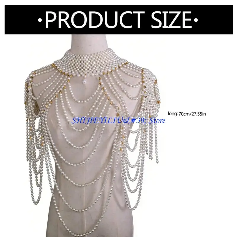 E21F Portable Fringe Wrap Shawl Using Faux Pearls for Travel and Daily Activities