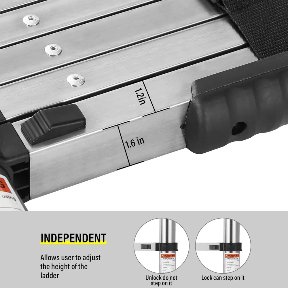 Échelle télescopique en acier inoxydable, échelle d'extension, rétractation à un bouton, conception de fermeture douce, extensible, 10,5 pieds