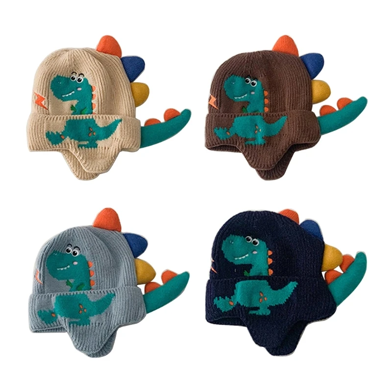 

Trendy & Versatile Children Hat Kid Dinosaur Print Hat Children Earflap Hat Warm Knit Hat Perfect Addition to Any Outfit D5QA