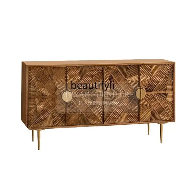 

x11XXAmerican retro solid wood dining side cabinet, modern minimalist art porch cabinet, creative carved decorative cabinet