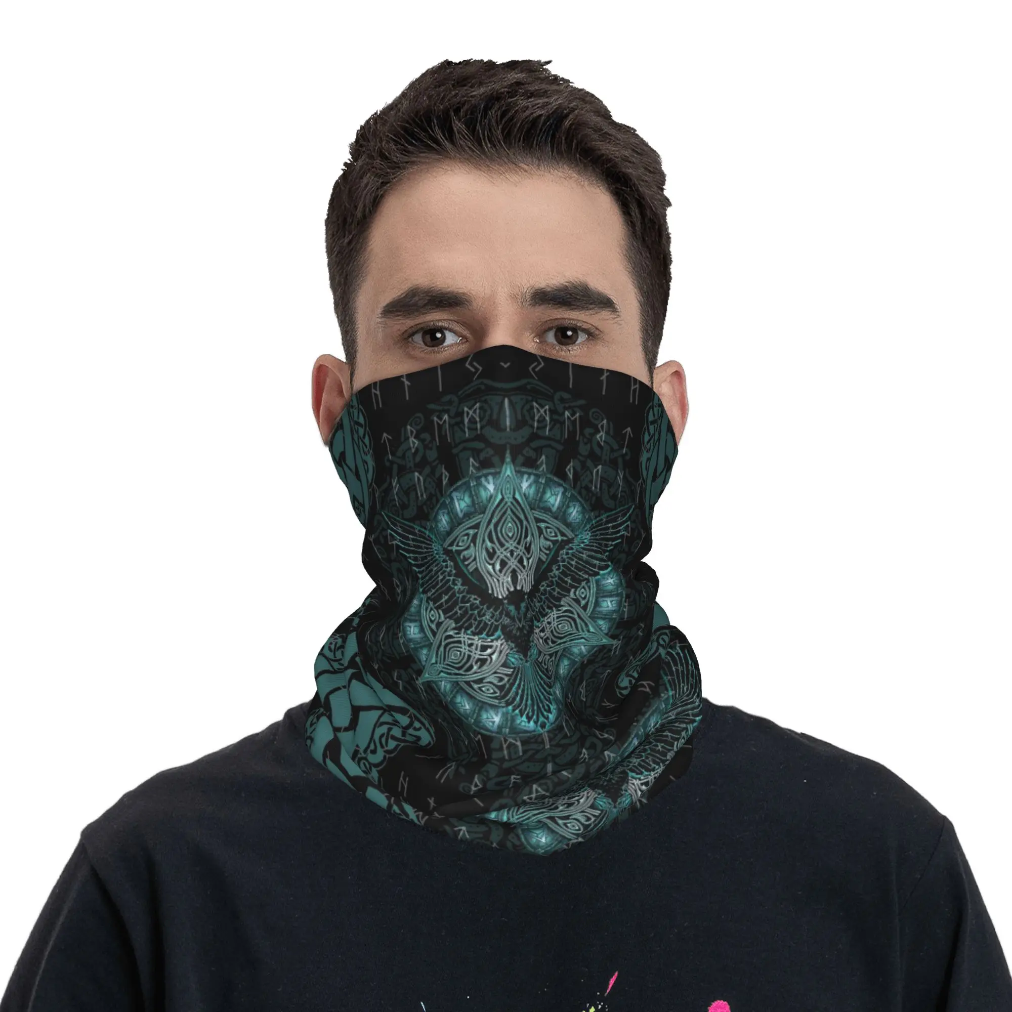 

Raven Viking Runes Bandana Neck Cover Printed Magic Scarf Balaclava Cycling Unisex Adult Windproof