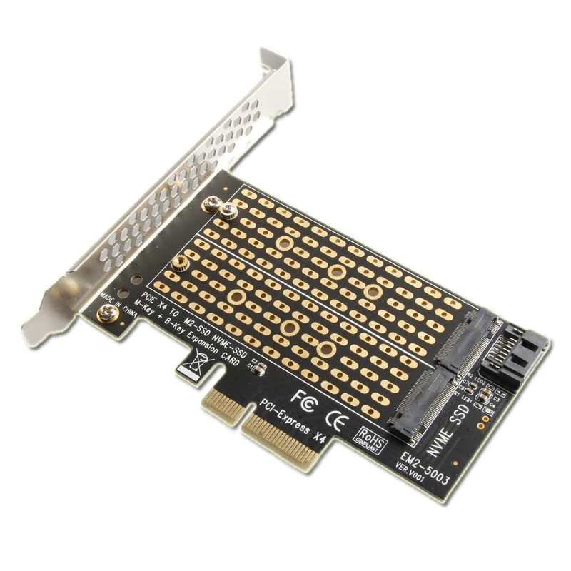 Адаптер PCIE-M2 SSD M.2 NVME M Key to PCI Express 4.0 X4 + M2 SATA B Key to SATA3.0 Riser Card for 2230 2242 2260 2280 M2 SSD