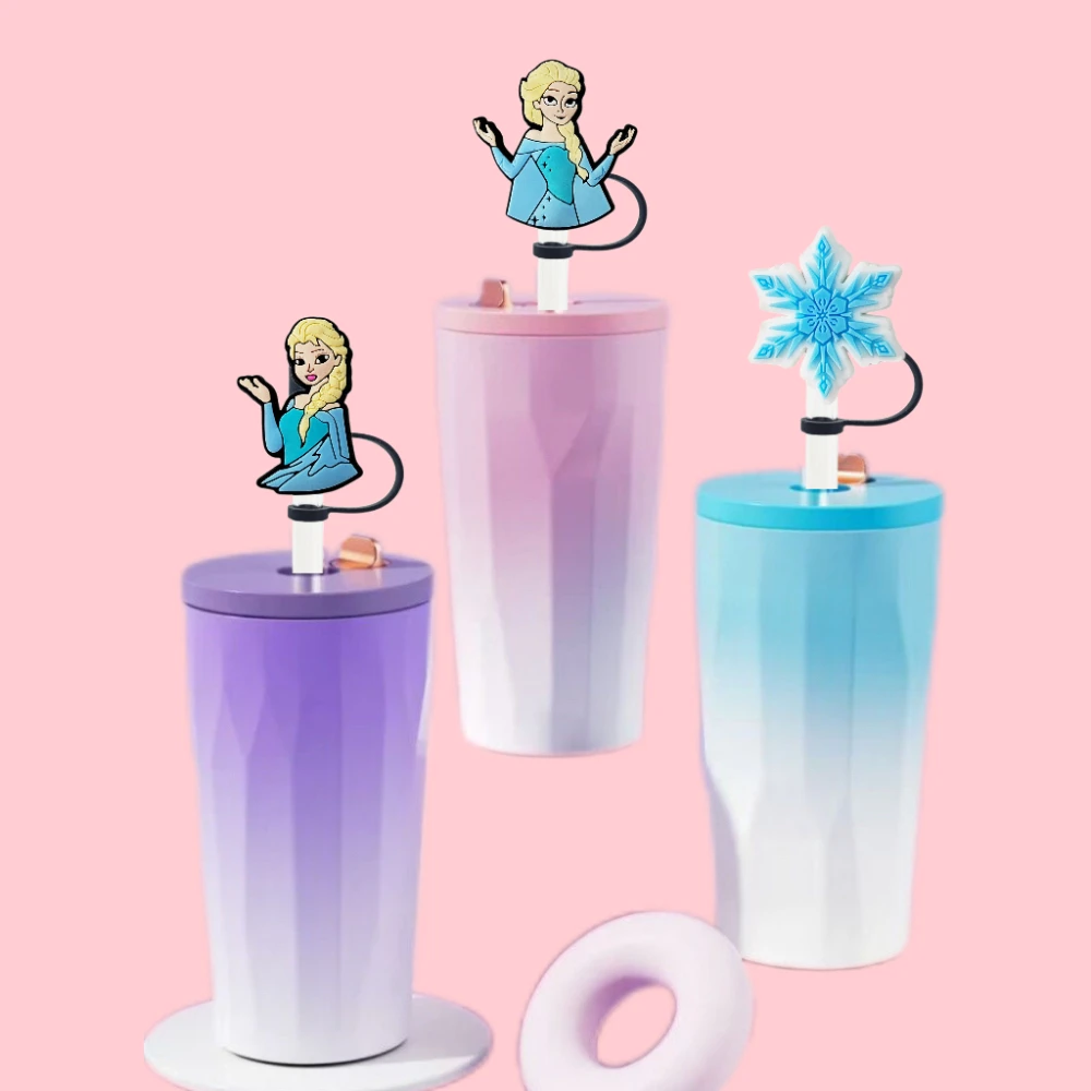 1/14pcs MINISO Disney Frozen Straw Cover Cap 10MM Drink Straw Plug Reusable Splash Proof Drinking Cup Straw Cap Pendant