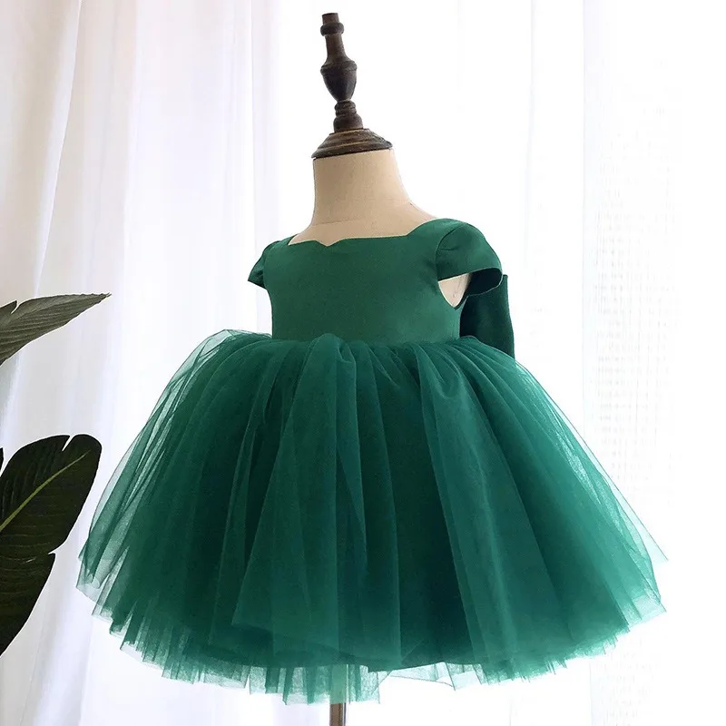 2-10 Years Old Brief Green Girl\'s Puffy Dresses Mesh Big Bow Kid Vestidos 2 4 6 8 10 Years Old Kids Clothes OGF244437