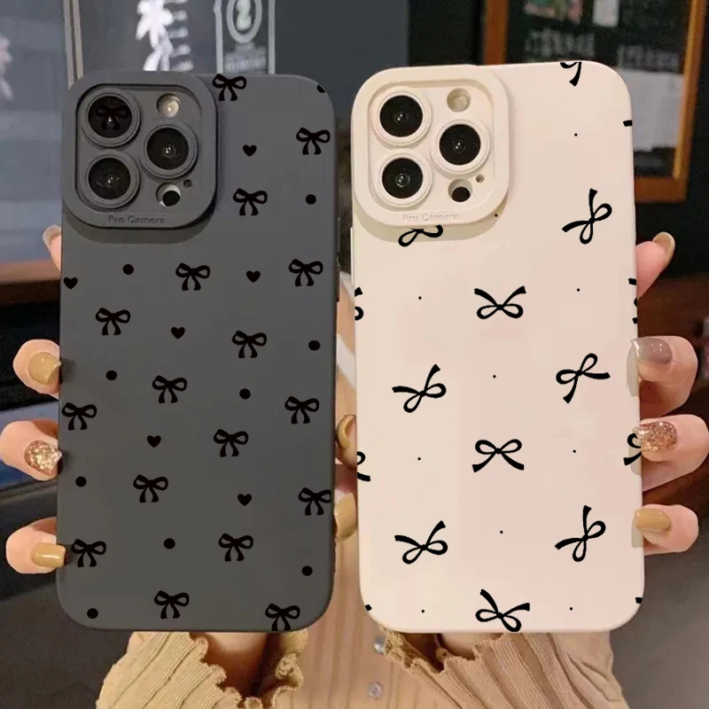 Fashion Black Bow Phone Case for Oppo Reno12 Reno10 Reno8 Reno7 Reno6 Reno5 Reno4 Z F T Pro Plus 4G 5G Back Cover