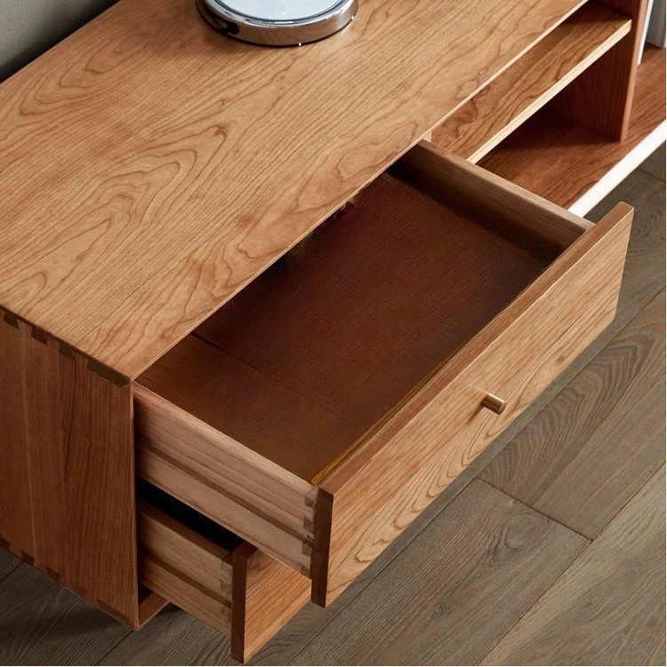 

Modern simple oak all solid wood drawer TV cabinet living room Japanese cherry wood solid wood TV cabinet coffee table