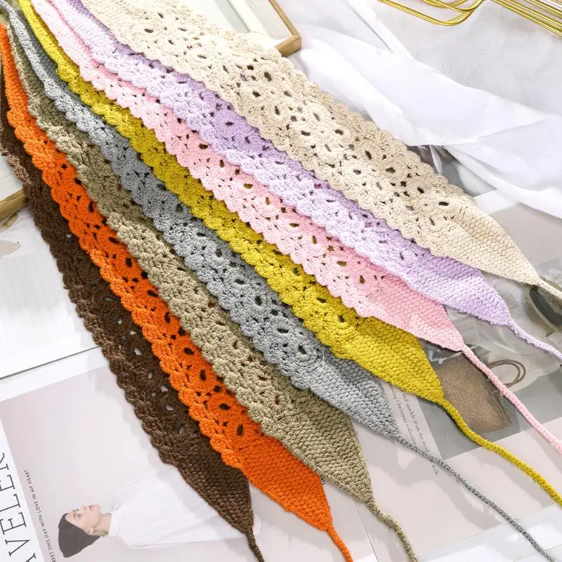Sommerliches, gestricktes Stirnband mit Blumenmuster, Stretch-Turban, gehäkeltes Blumen-Haarband, Kopftücher, Bandanas für Mädchen und Frauen, Haar-Accessoires – Detail 7