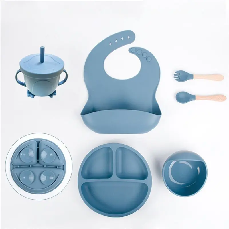 BEDW-Silicone Baby Feeding Set Silicone Baby Feeding Set Baby Led Weaning Supplies Silicone Fork & Spoon Green