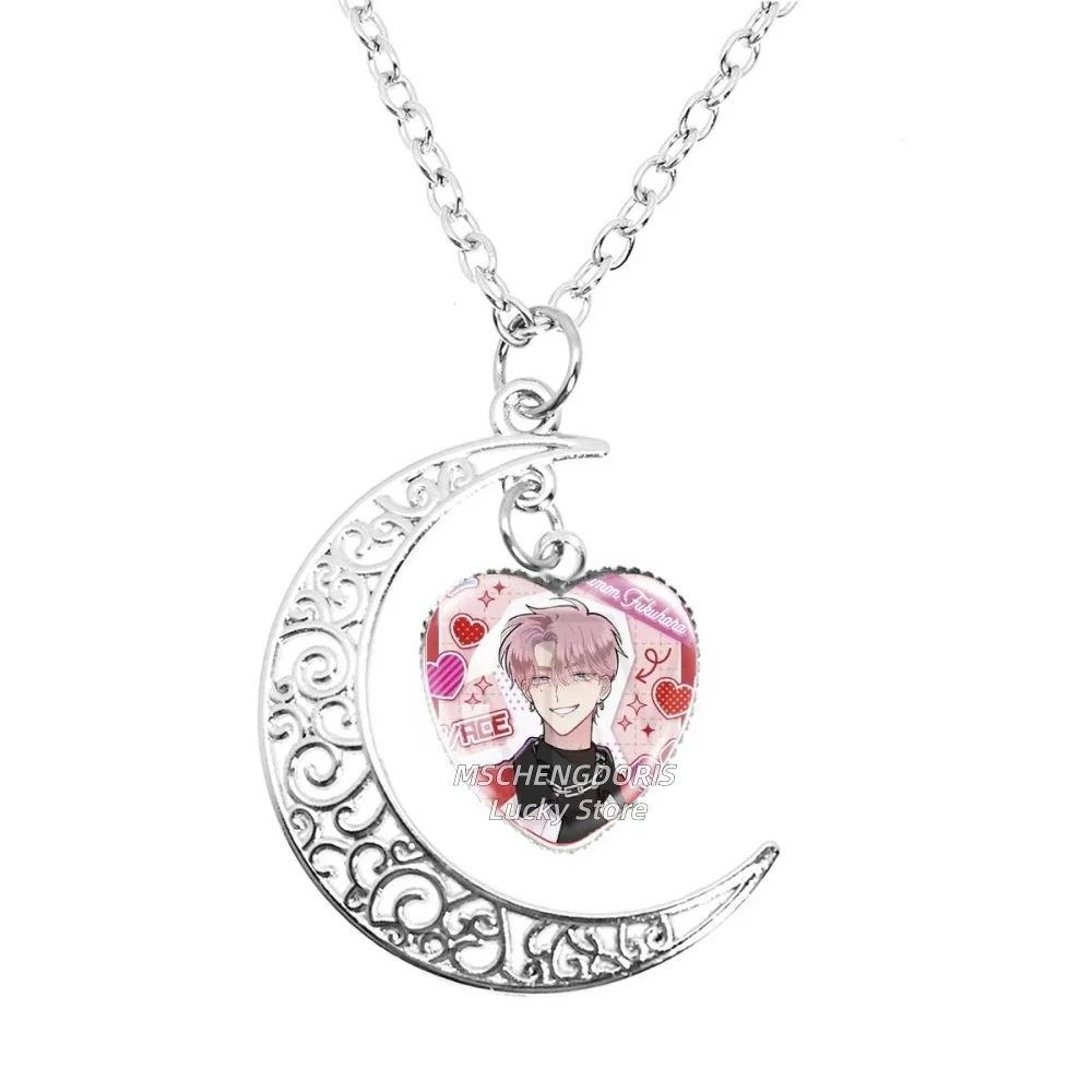 Anime Tamon-kun Ima Docchi!? Tamon's B-Side Tamon Necklace Glass Heart-Shape The Moon Pendant Necklace Charm Jewelry Fans Gift