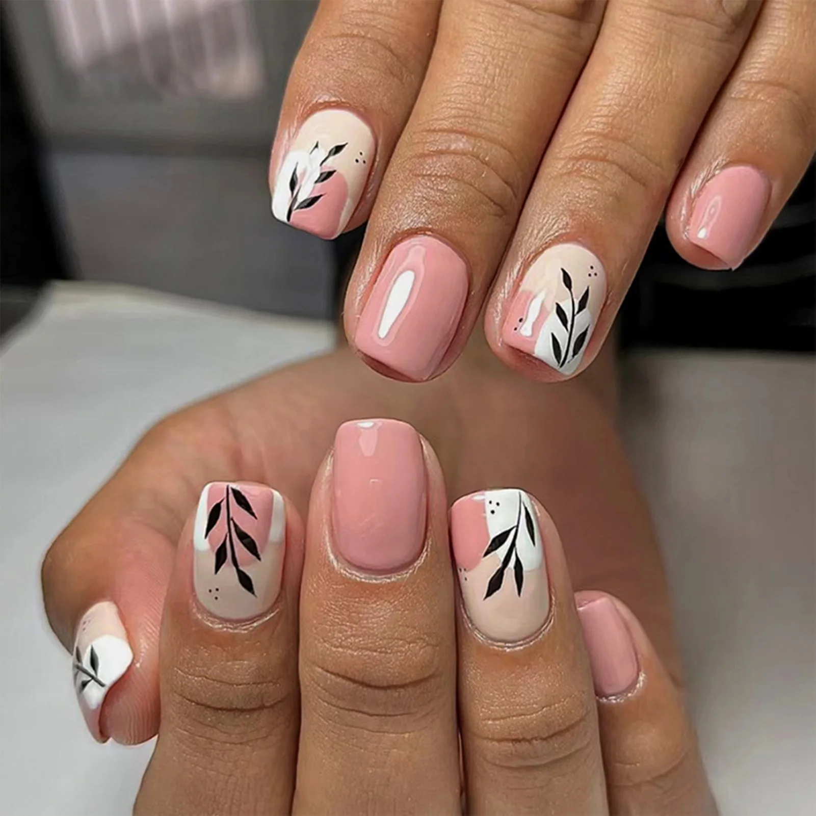 Pink Short Square Press-on Nails Unique Trendy Pattern & Color Fingernails for Daily Lives Everyday Use