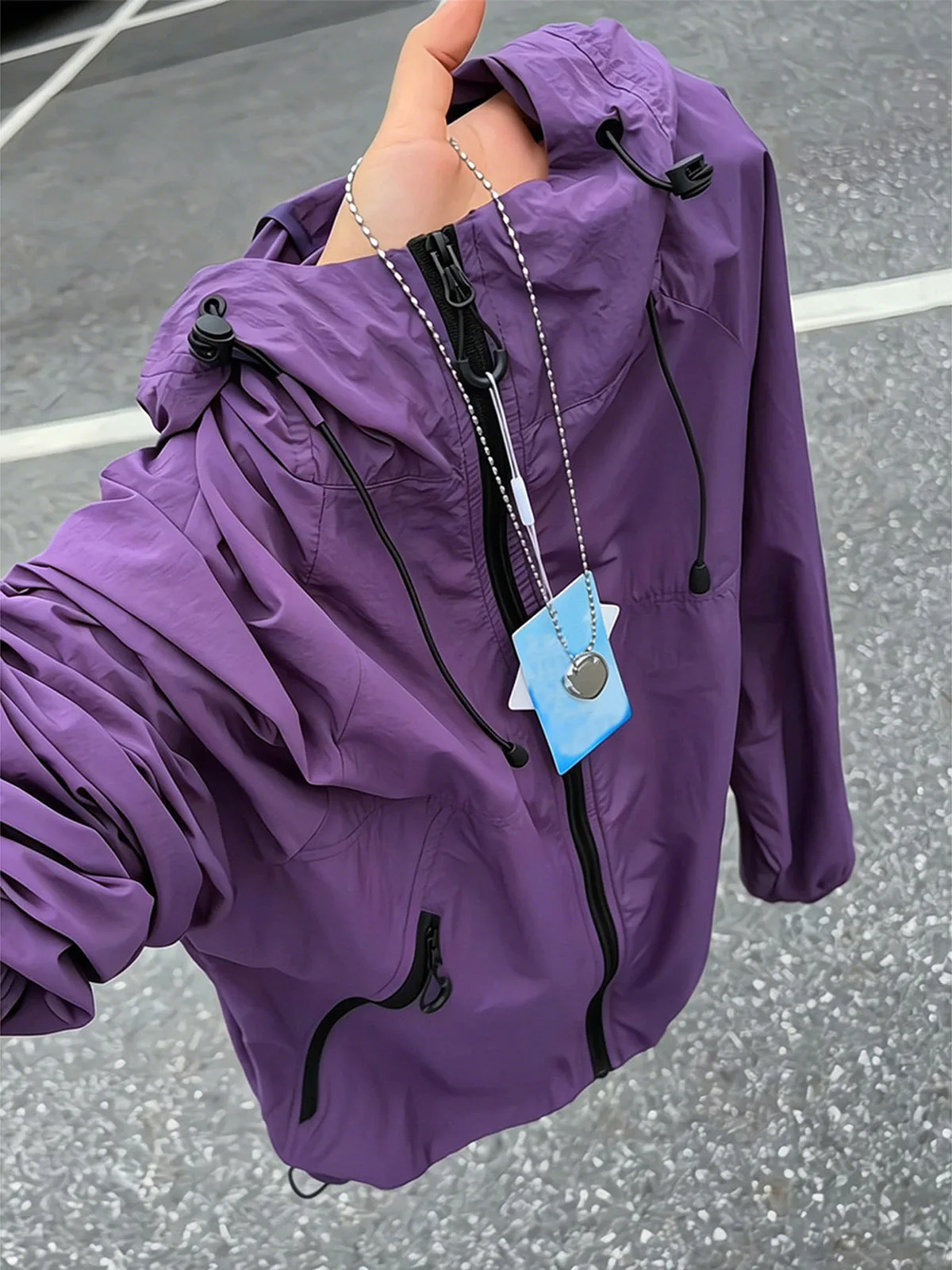 Lightweight Breathable Purple Ice Silk Men's Outdoor Jacket UPF50 Sun Protection Hat-On Casual Style Summer Sportswear