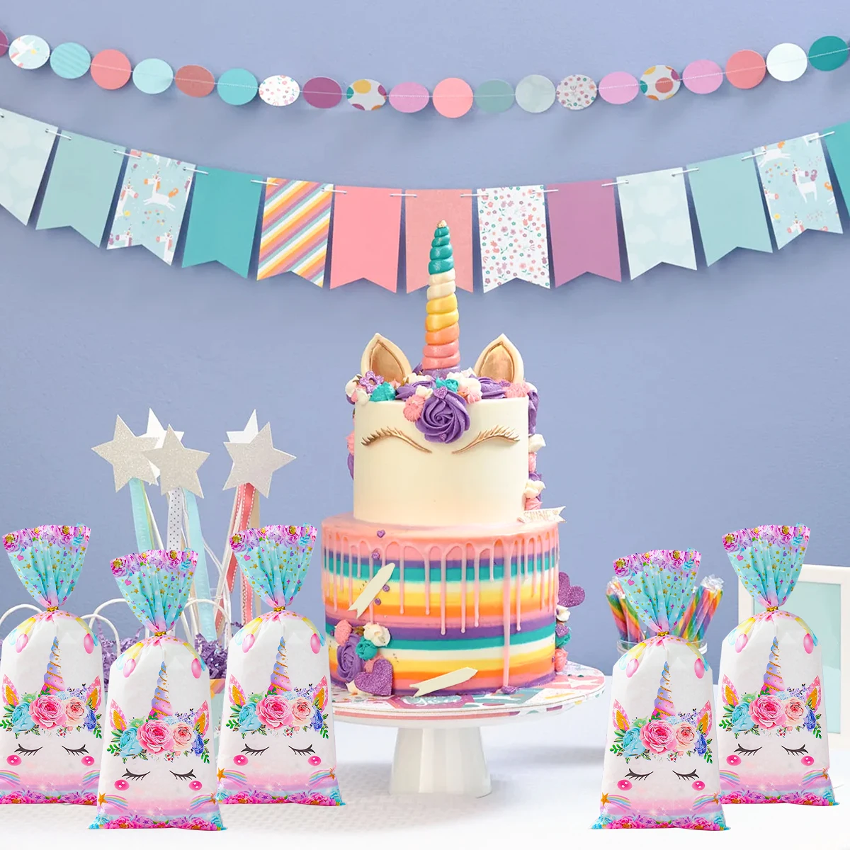 25/50 pz UnicornTheme sacchetto di caramelle sacchetto di imballaggio regalo Unicor festa di compleanno Decor matrimonio Baby Shower forniture per