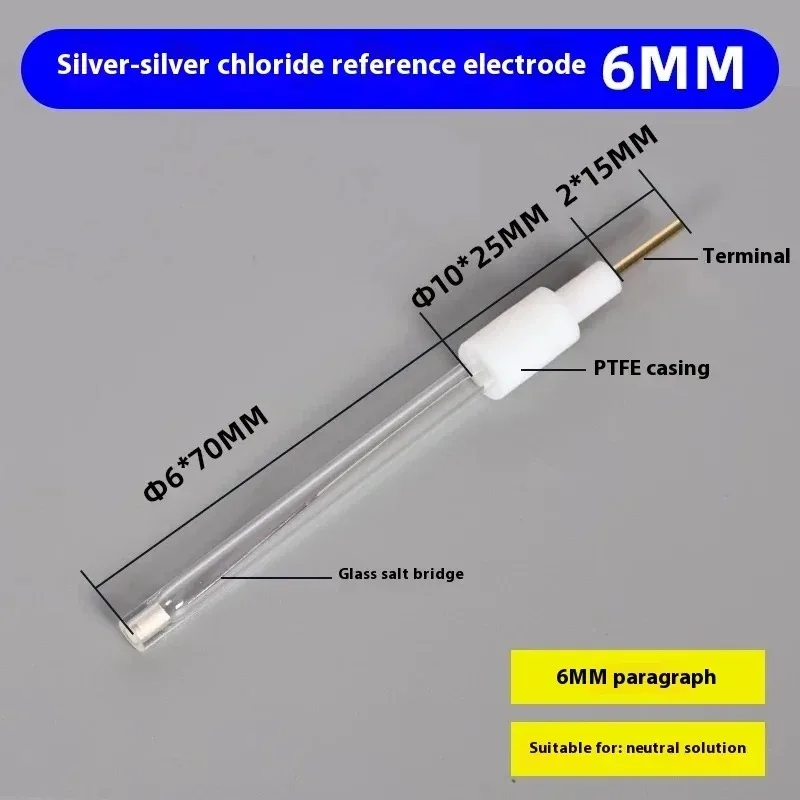 High Precision Ag/AgCl Reference Electrode Removable Liquid Filled 3.8x50/6x70/6x90/6x150mm Lab Electrochemical