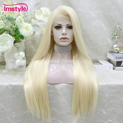 Imstyle-peluca sintética con malla frontal para mujer, pelo largo y liso, resistente al calor, para Cosplay diario, color rubio, 13x6