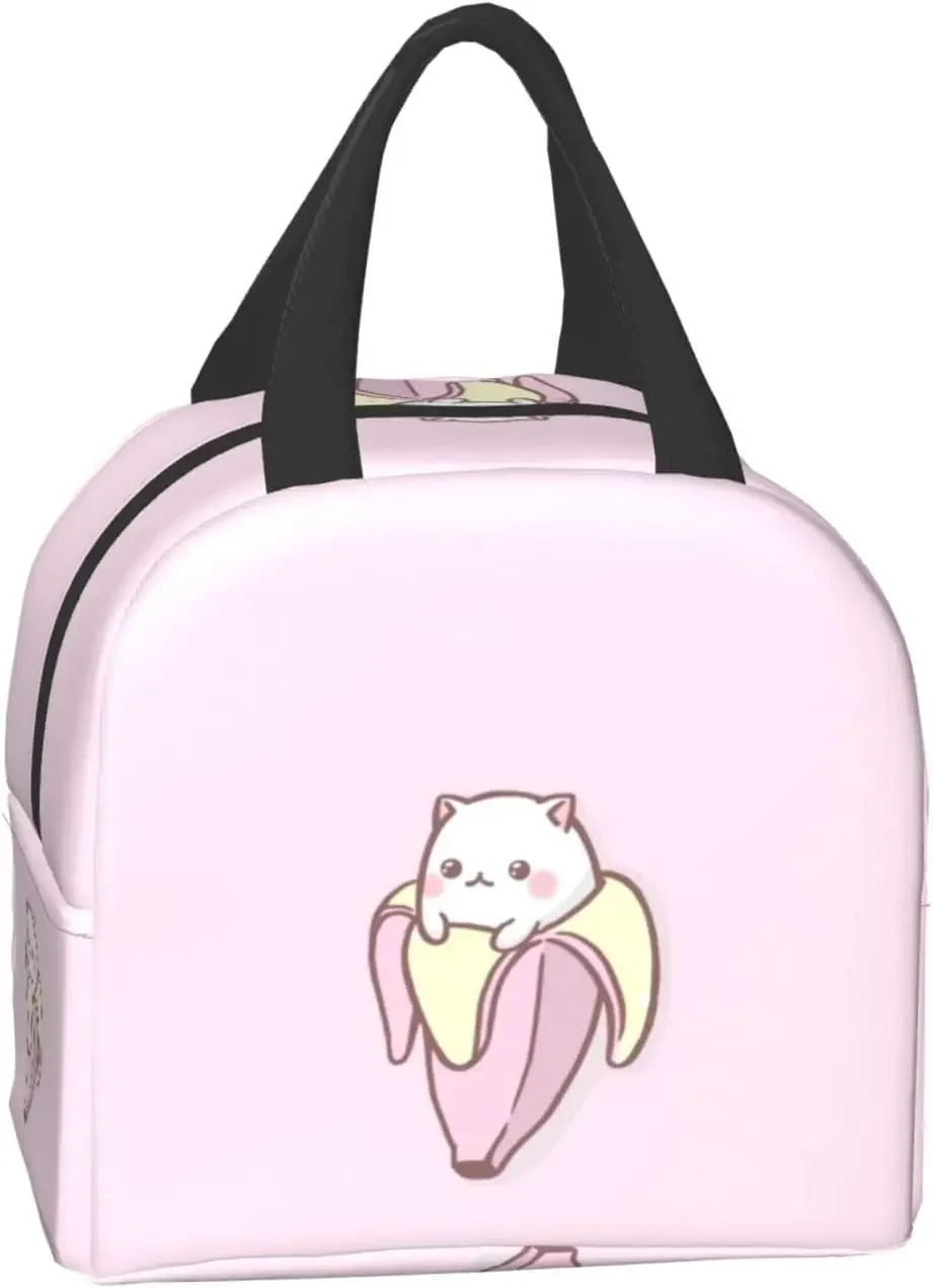 Pink Kawaii Cat Reusable Portable Thermal Lunch Box Insulated Travel Bag Lunch Bag Small Picnic Tote Snack Bag Food Container