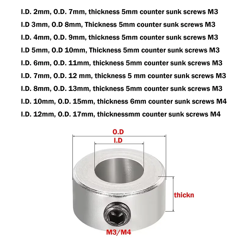 5Pcs 2/3/4/5/6/7/8/10/12mm Wheel Lock Collar Shaft Axle Bushing Metal Landing Gear Stopper Ring Axis Sleeve for RC Model Parts