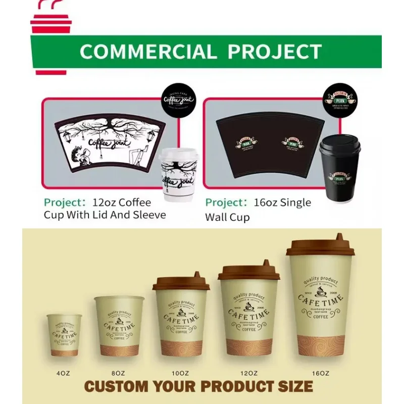 Tasses à café en papier carton de poulet avec couvercles, produits personnalisés, isolé, chaud, simple ondulation, double paroi, compostable, cu