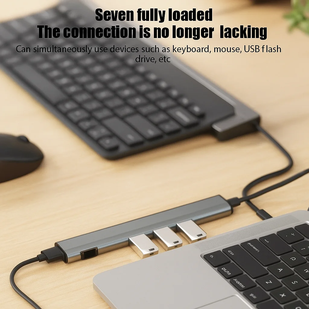 

7 Ports USB 3.0 Type C HUB Expander Splitter High Speed OTG Adapter For LaptopPC Hard Drive Mouse Keyboard