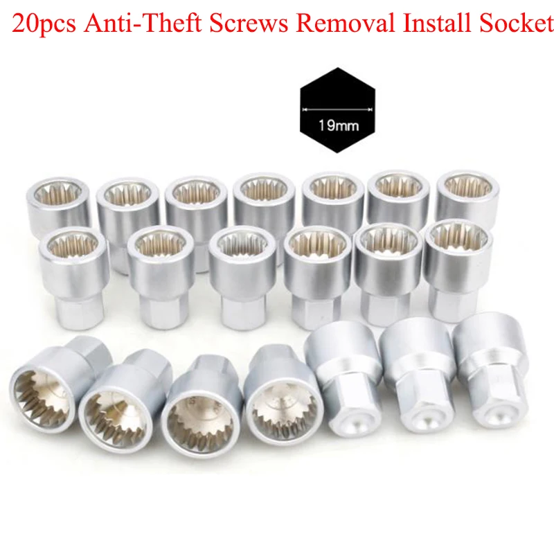 20pcs Anti-Theft Screws Removal and Install Socket Wheel Lock Key For Porsche