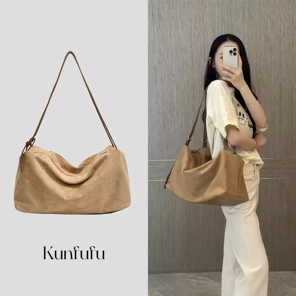 

Loose Feel Large Capaci Suede Pillow Bag Single oulder Tote Bag Spring Summer New Vintage Sle Casual Leisure Handbag
