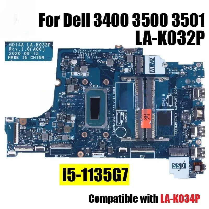 LA-K034P LA-K032P For Dell Vostro Inspiron 3500 3501 3400 Notebook Mainboard 07HC6F 0GGCMJ I3 I5 I7-11th CPU Laptop Motherboard