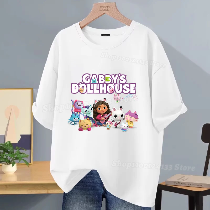 Dollhouses Gabbyed الفتاة تي شيرت القطن لطيف أنيمي الاطفال قصيرة الأكمام تي شيرت Kawaii ملابس الصيف لعبة الحفلات ملابس الشارع الشهير غير رسمية