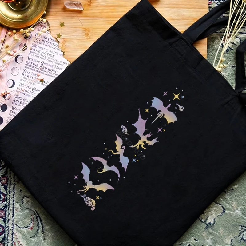 Onyx Storm Print Shopping Bag Women Men Fourth Wing  Canvas Tote Bags The Empyrean Series Fourth Wing Book Lover Vintage Handbag