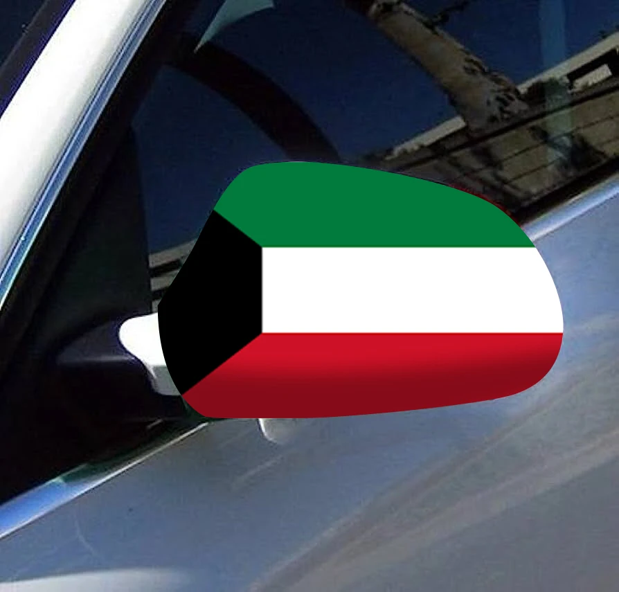 Directly Delivery 2 Pcs Free Size Four-way stretch fabric Kuwait Flags Car Mirror Cover