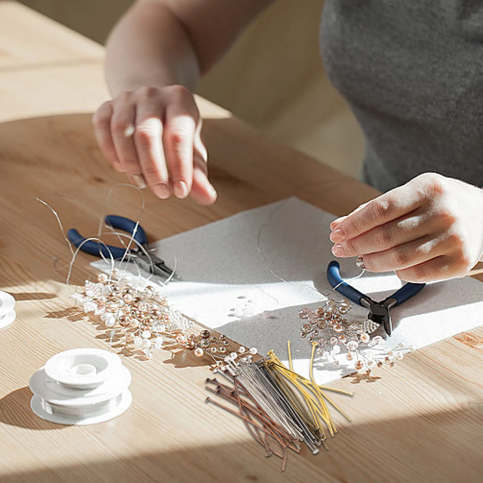 

600 Pcs Pin Jewelry Beads Making Pins Supplies Earrings Flat End Head Embroidered