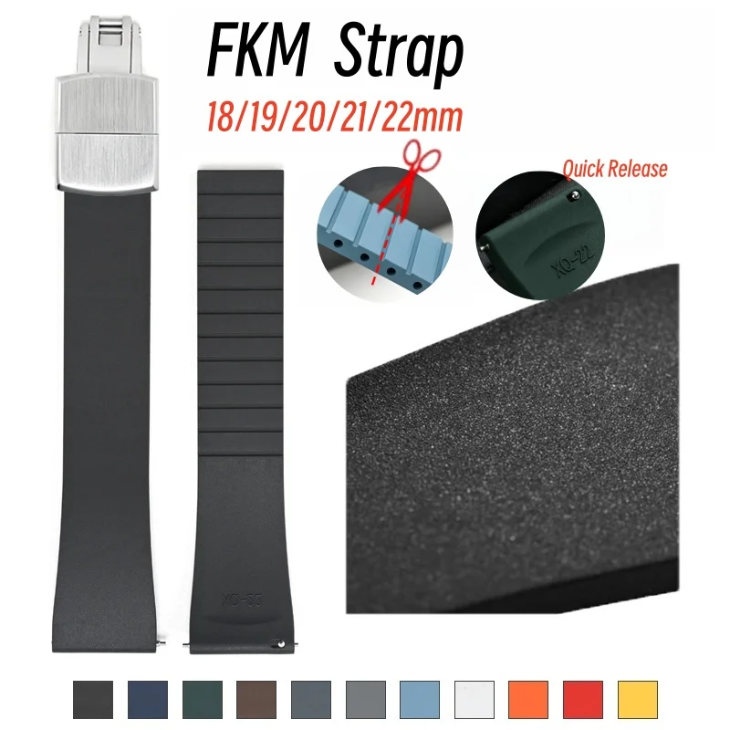 

18/19/20/21/22 мм резиновый ремешок для часов CTS FKM ремешок отрезать до размера быстросъемный регулируемый универсальный прочный браслет для мужчин и женщин