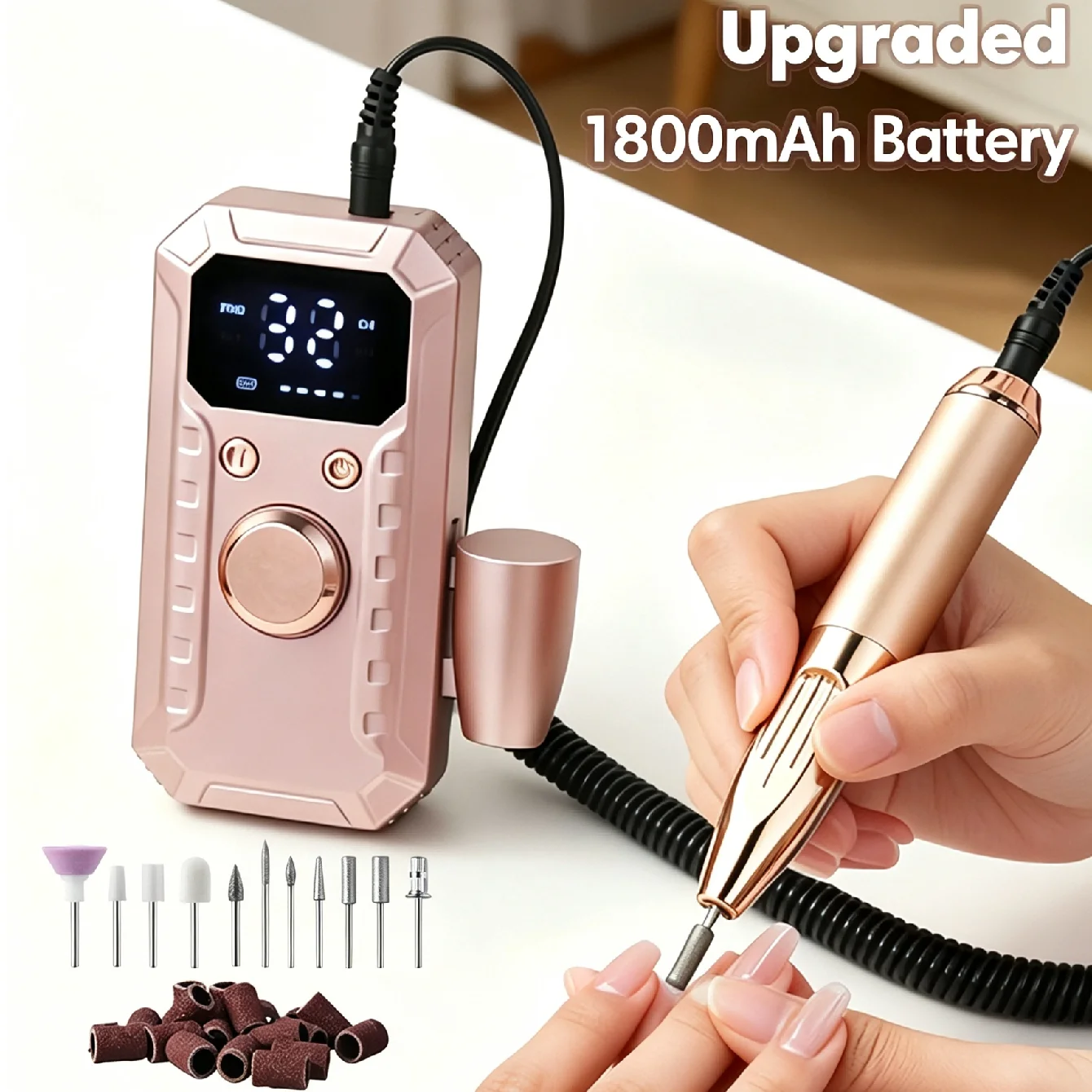 Portable Electric Nail Drill with Bits Kit, Professional Rechargeable E-File Machine for Manicure Shaping & Gel Removal