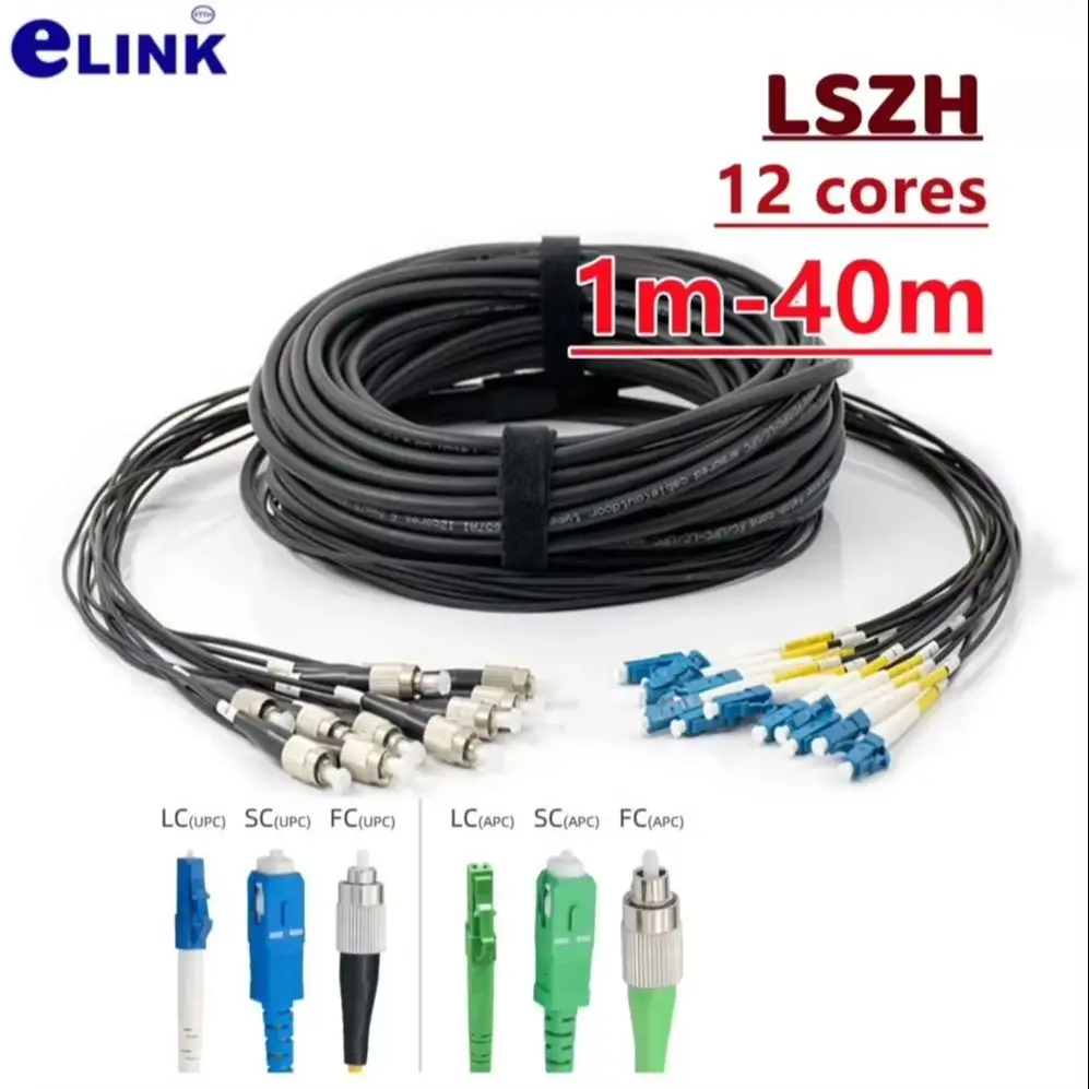 Cable de conexión blindado 12 núcleos LSZH SC 1-40m 20m 30m 10m monomodo 12C LC FC ST APC SM 12 fibras puente de fibra óptica para exteriores