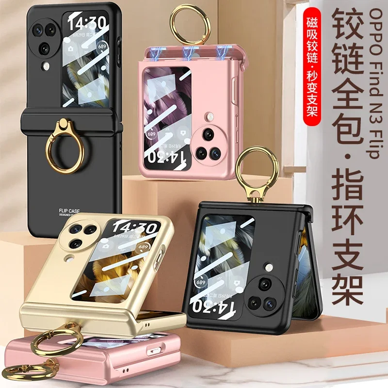 

Чехол-держатель с магнитным шарниром и кольцом для Oppo Find N3, откидная задняя панель, стекло с прозрачным покрытием, пластиковый чехол ADAOPN3F005