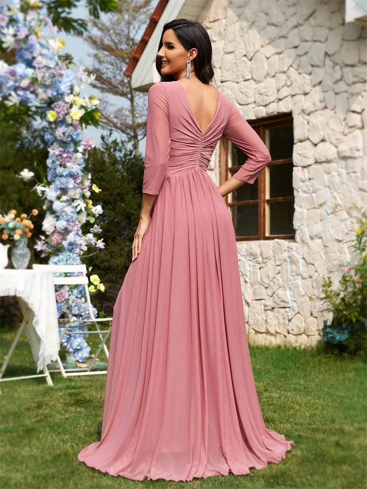 Elegant Pleated Long Bridesmaid Dresses 2025 Wedding Party Luxury Women Formal Chiffon Evening Dress Graduation Gowns