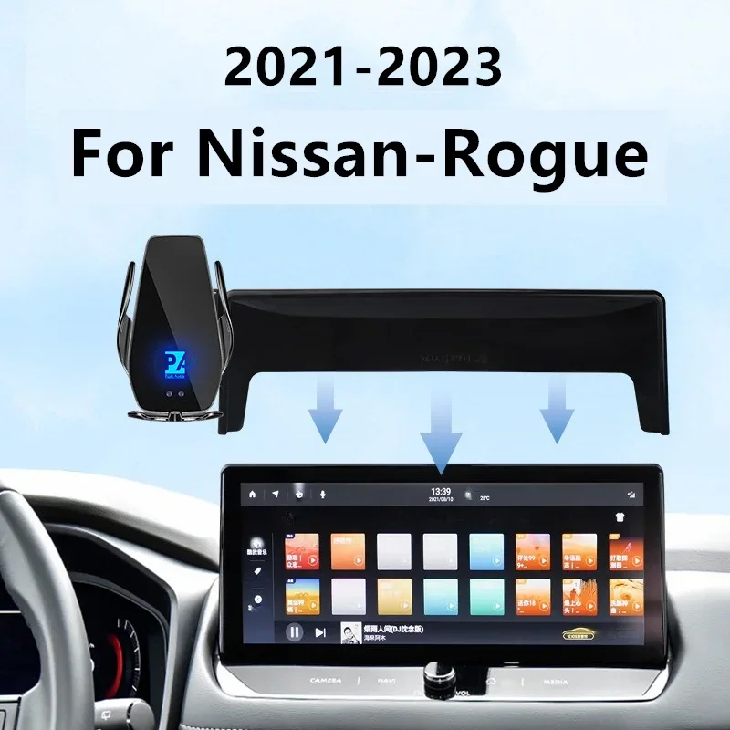 Suporte de telefone de tela de carro para Nissan Rogue, carregador sem fio, modificação de navegação, interior, 12.3 Polegada, 2021-2023