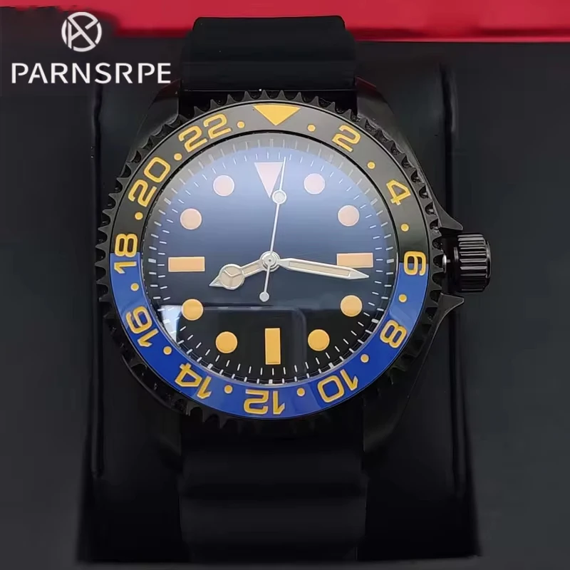 

PARNSRPE Men's Automatic Mechanical 42MM NH35 Watch 316L Stainless Steel Waterproof Black PVD Case Sapphire Glass Rubber Strap